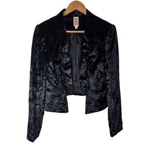 Decree Crushed‎ Velvet Blazer Black Womens Small Cropped Jacket Party